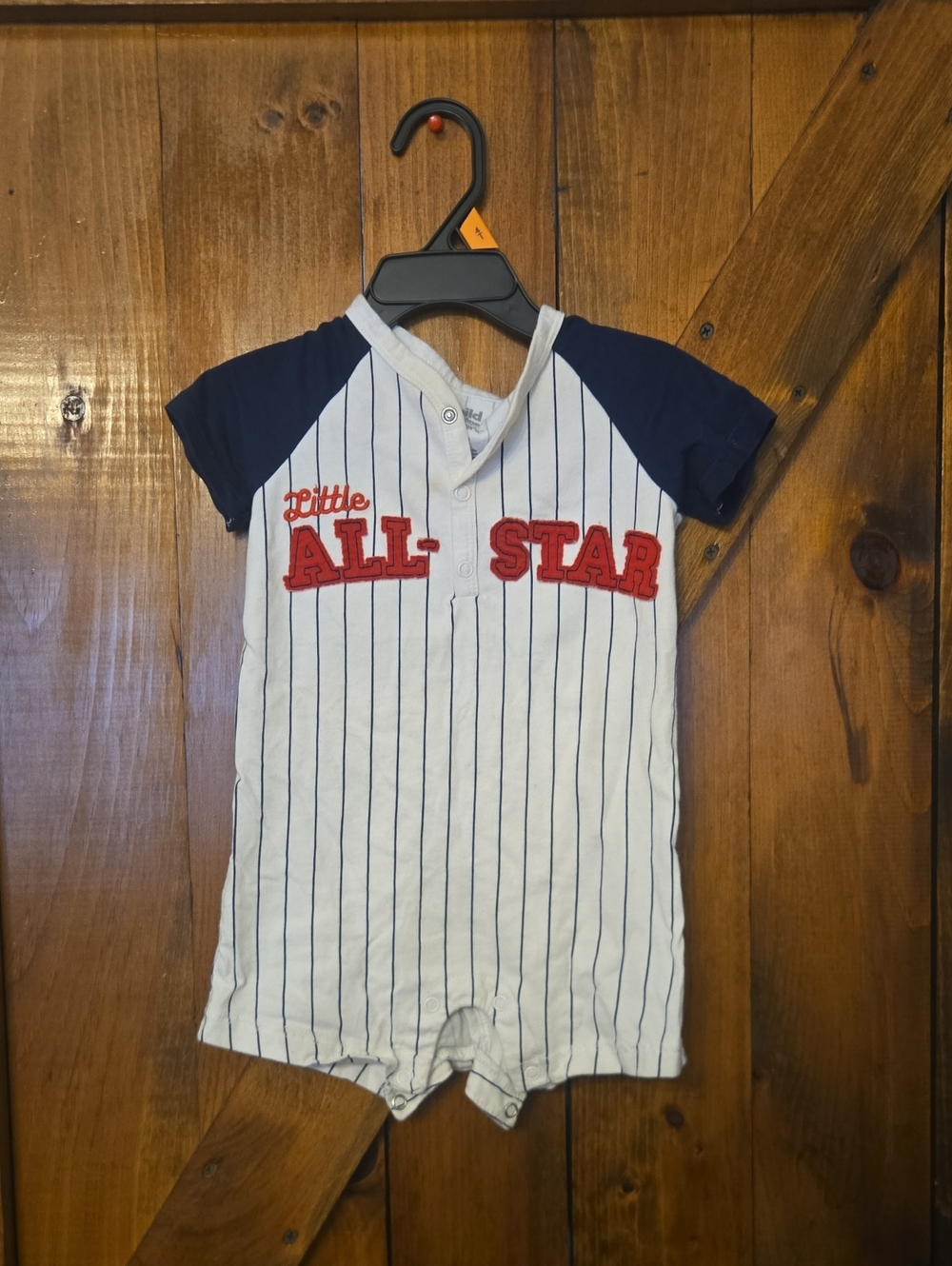 Carter's White & Navy 'Little All-Star' Pinstripe Baseball Romper